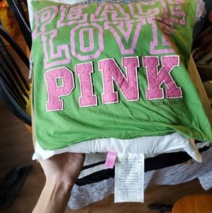 Green PINK pillow with PINK brand pillow